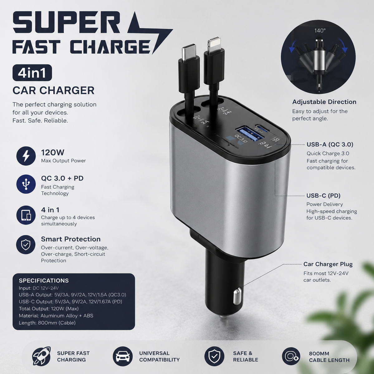 4 IN 1 CAR CHARGER