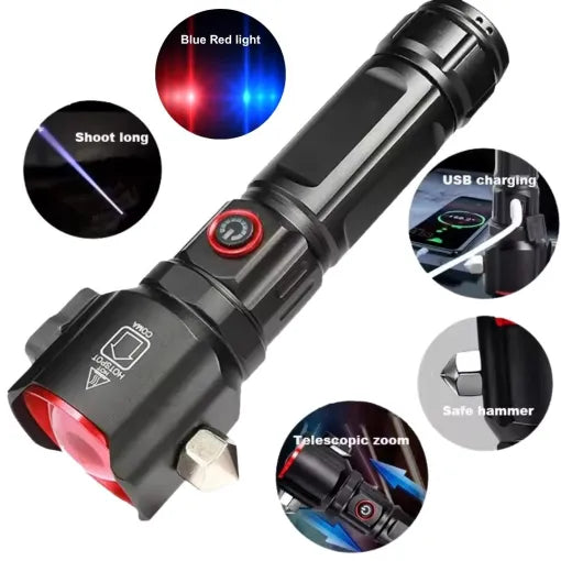 5 in 1 Side Flood Light Rescue Torch with Hammer and Seat Belt Cutter