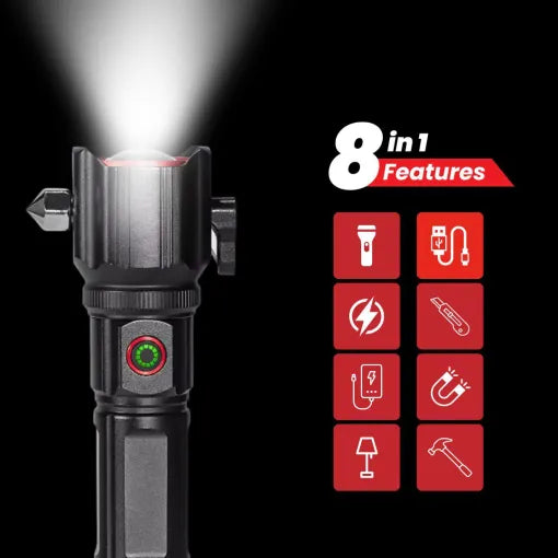 5 in 1 Side Flood Light Rescue Torch with Hammer and Seat Belt Cutter