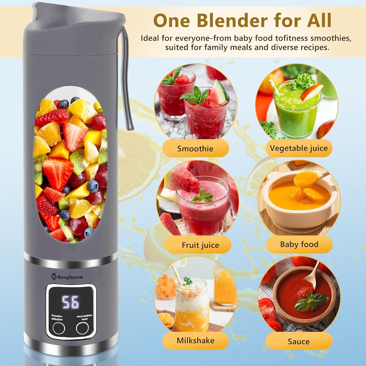 Portable 6-Blade USB Rechargeable Juicer Blender for Smoothies Shakes Baby Food and Outdoor Use Regular
