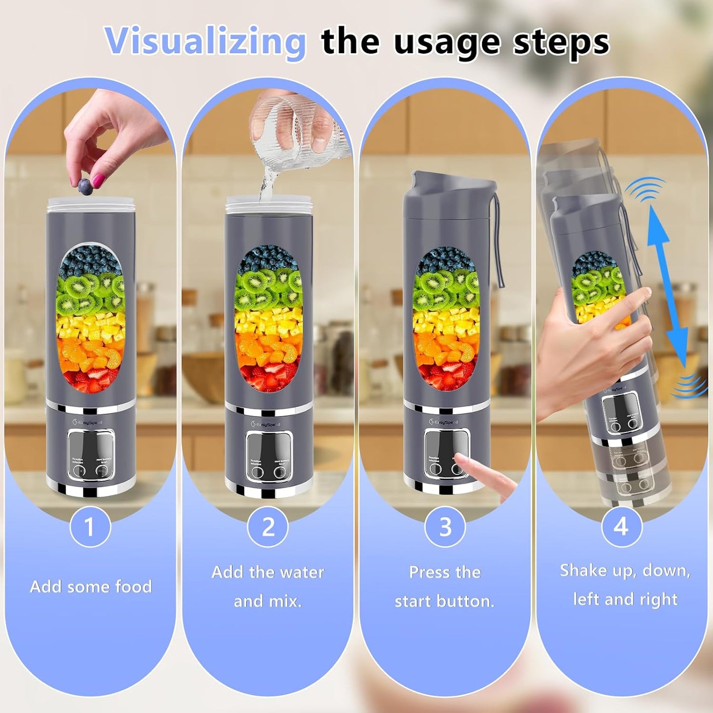 Portable 6-Blade USB Rechargeable Juicer Blender for Smoothies Shakes Baby Food and Outdoor Use Regular